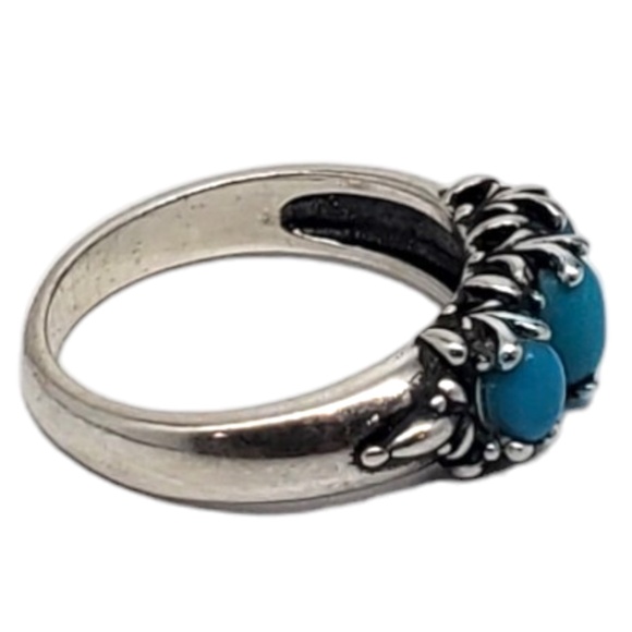 Carolyn Pollack Sterling Silver and 3 Stone Turquoise Ring Size 7.25 #17113 - Picture 3 of 7